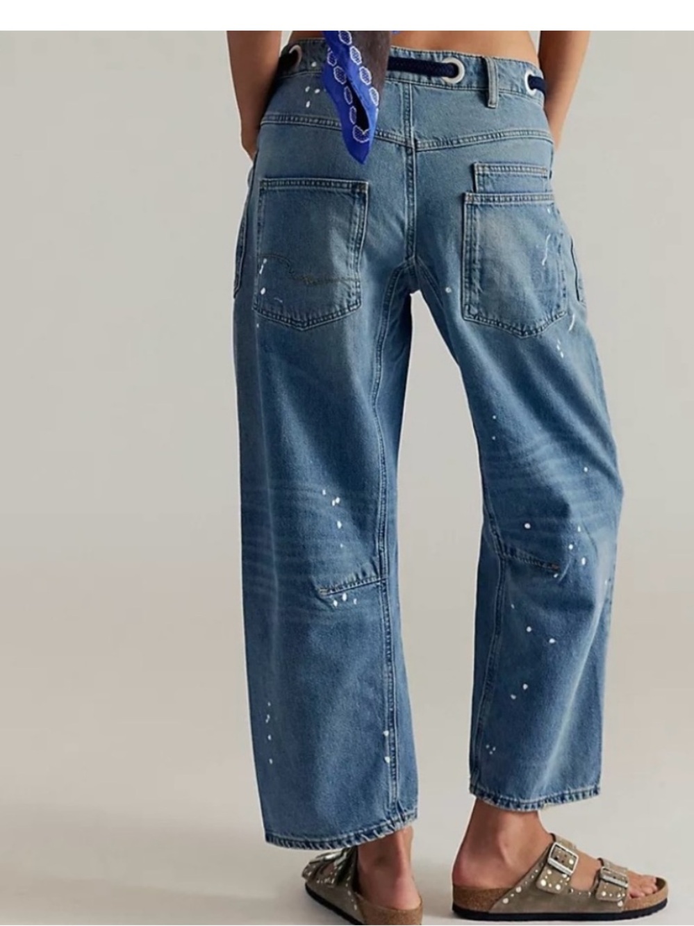 Free People We The Free Moxie Barrel Jeans Blue Paint Splatter Size 28 NWT Boho - Picture 6 of 13